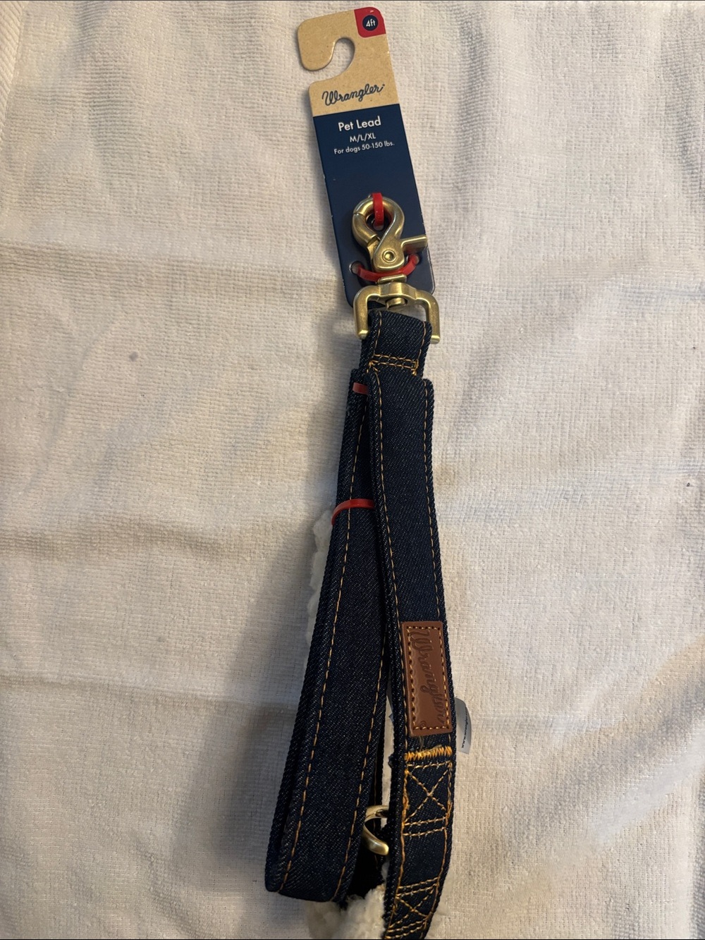 Wrangler Dark Blue Denim Dog Leash with Brown Leather Accent